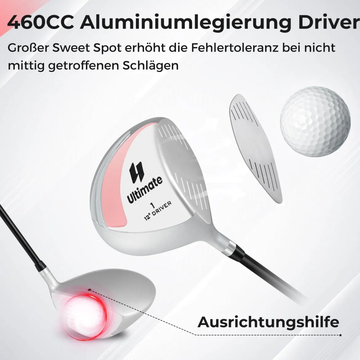 Golf Driver für Damen 460CC Golfschläger aus Aluminium für Rechtshänder mit Schlägerhaube & Graphitschaft