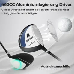 Golf Driver für Herren 460CC Golfschläger aus Aluminium für Rechtshänder mit Schlägerhaube & Graphitschaft