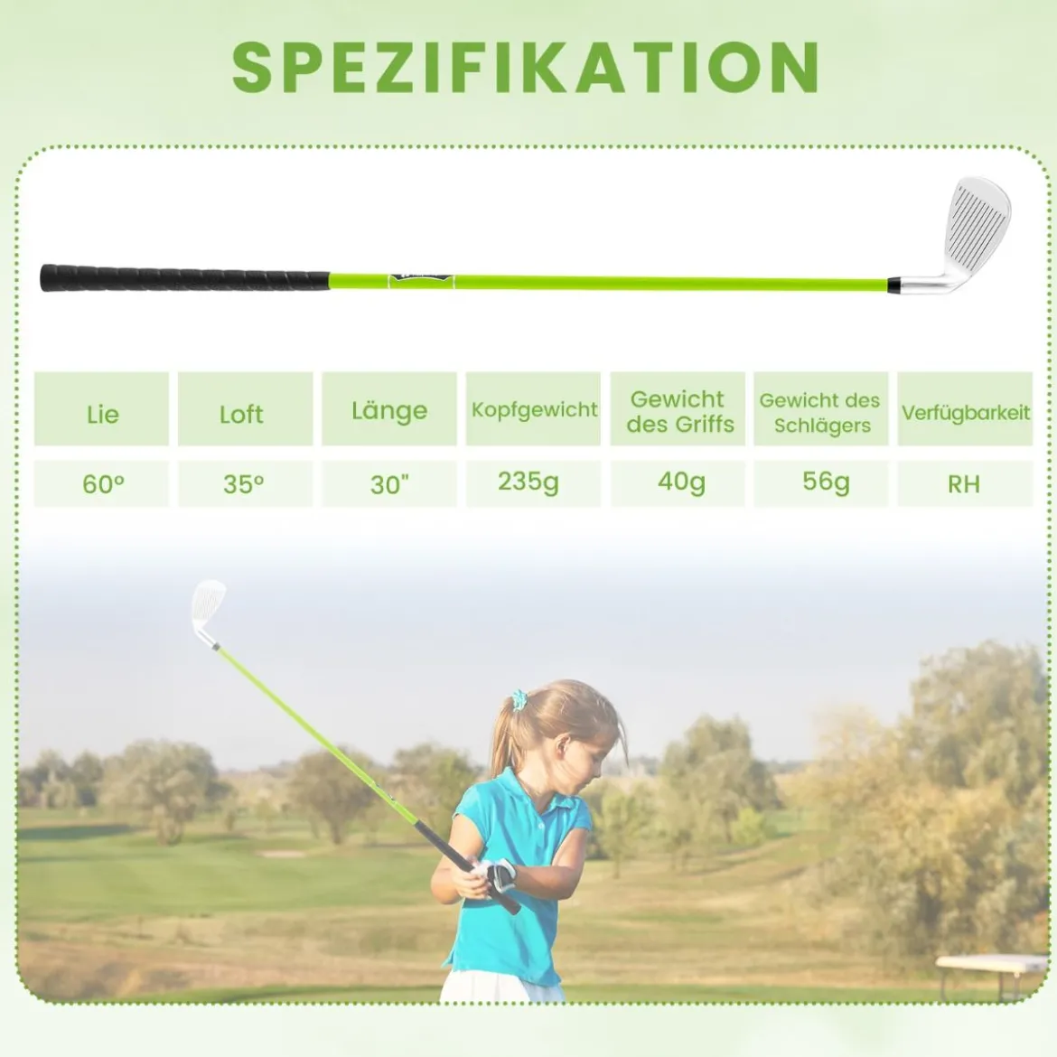 Golf Eisen 7 für Kinder mit Schlägerhaube Golf-Eisen Einzel aus Aluminium für Rechtshänder