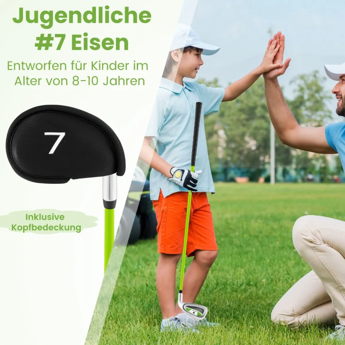 Golf Eisen 7 für Kinder mit Schlägerhaube Golf-Eisen Einzel aus Aluminium für Rechtshänder