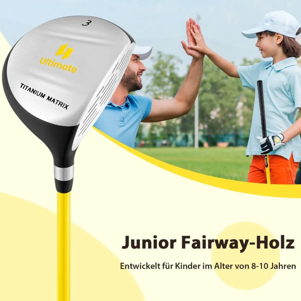 Golf #3 Fairway Holz für Kinder mit Schlägerhaube 34 Zoll 15 Grad Fiberglas-Schaft Golfschläger