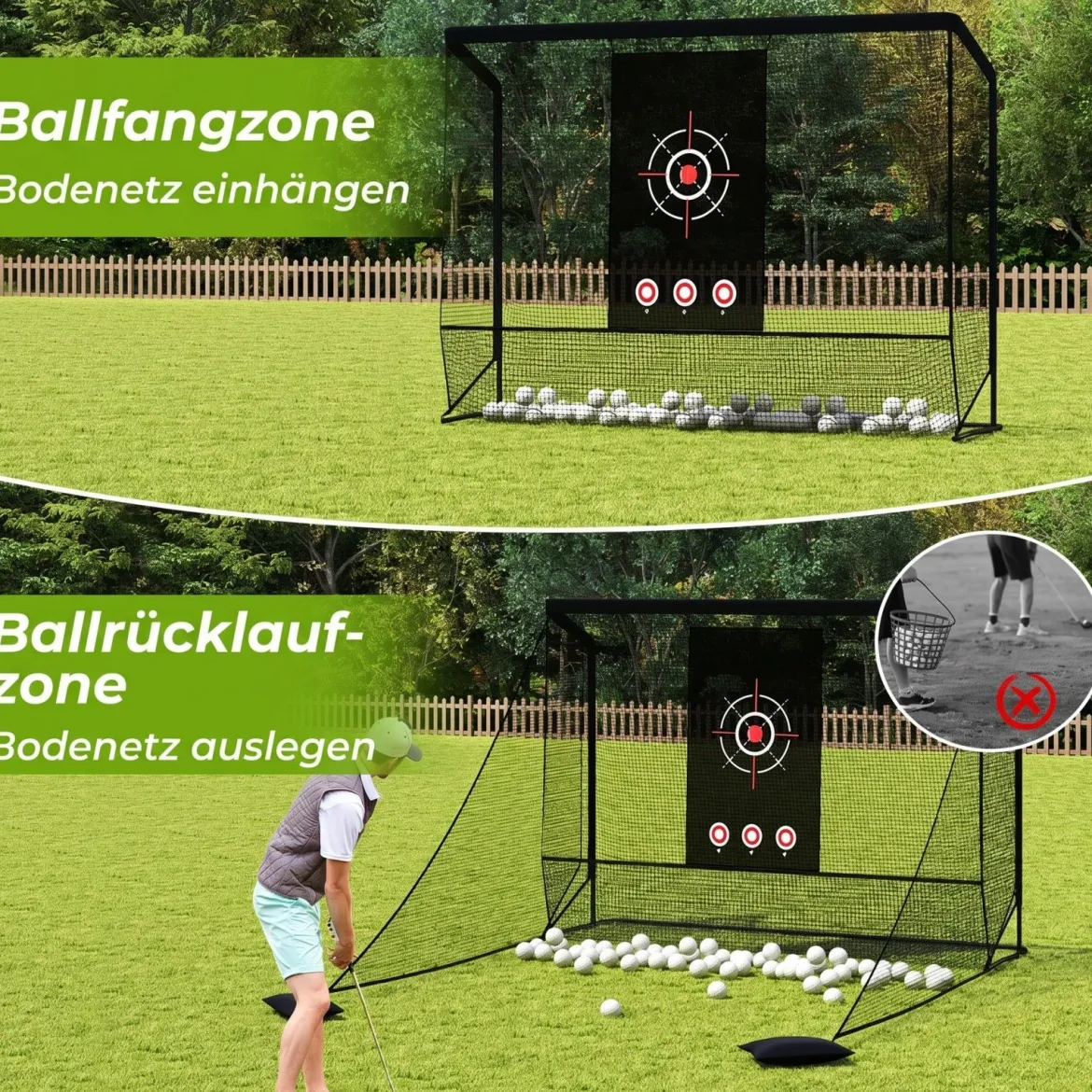 Golfnetz Golf-Übungsnetz mit Zielscheibe klappbaren Seitenteilen & Bodennetz 300 x 214 x 225 cm