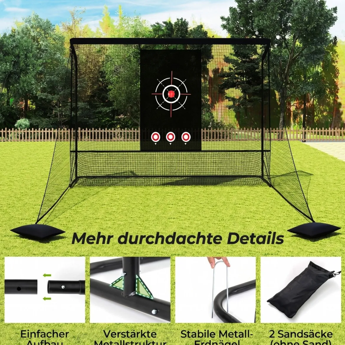 Golfnetz Golf-Übungsnetz mit Zielscheibe klappbaren Seitenteilen & Bodennetz 300 x 214 x 225 cm