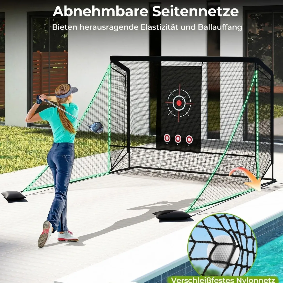 Golfnetz Golf-Übungsnetz mit Zielscheibe klappbaren Seitenteilen & Bodennetz 300 x 214 x 225 cm