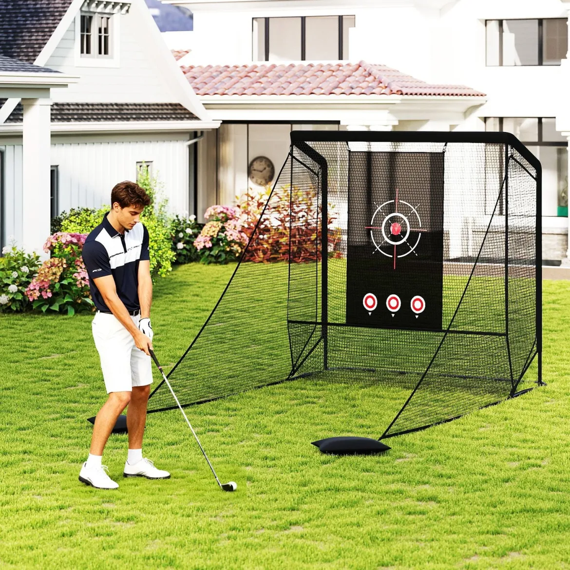 Golfnetz Golf-Übungsnetz mit Zielscheibe klappbaren Seitenteilen & Bodennetz 300 x 214 x 225 cm