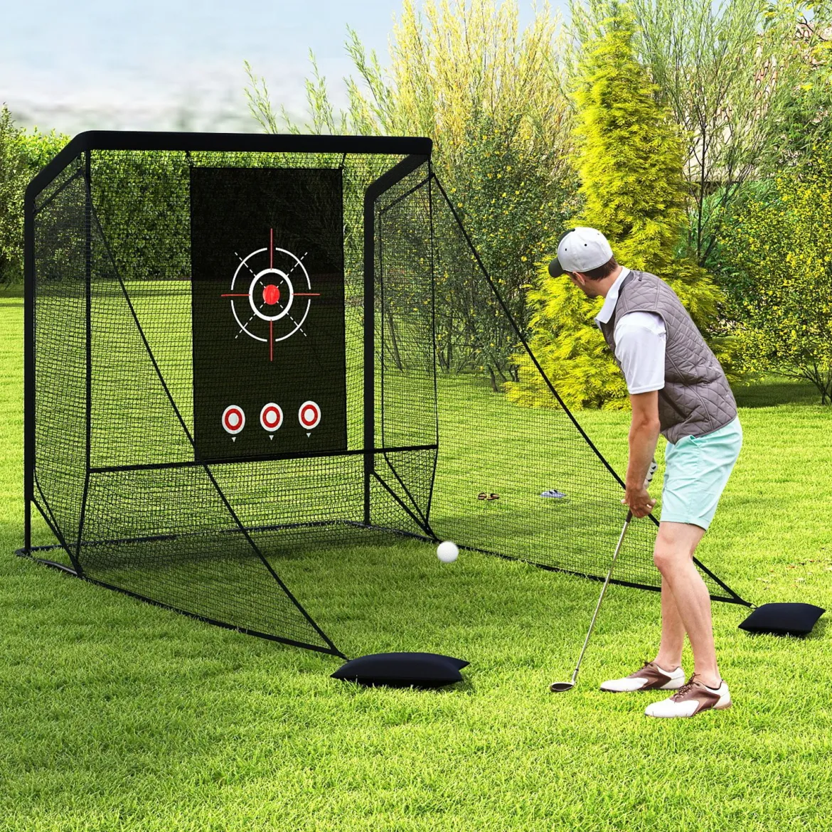 Golfnetz Golf-Übungsnetz mit Zielscheibe klappbaren Seitenteilen & Bodennetz 300 x 214 x 225 cm