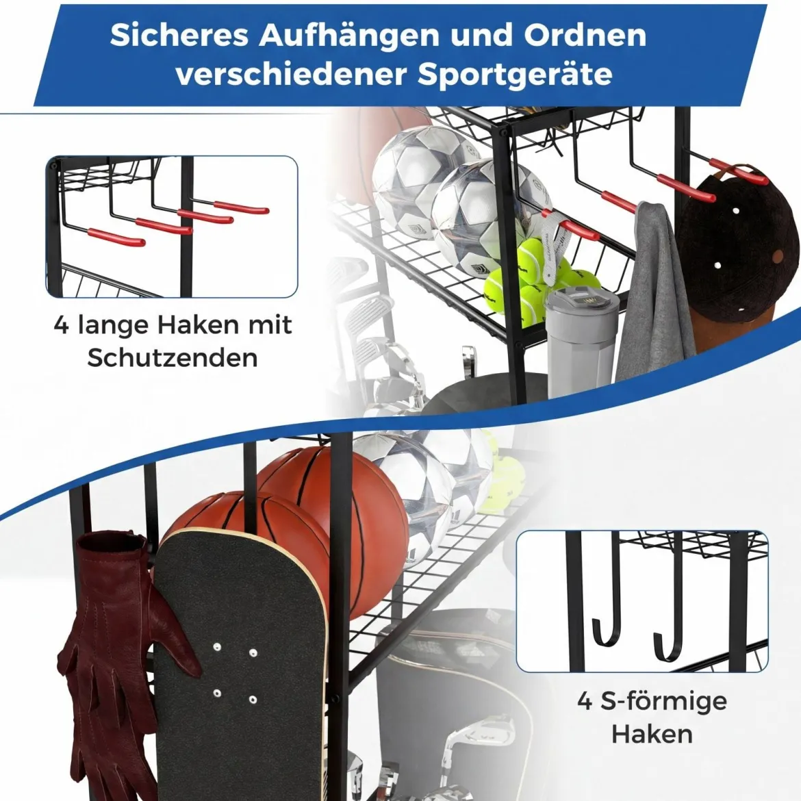 Golf Organizer mit Abnehmbaren Rollen & 4 Haken & 2 Körben Golfschläger-Organizer Schwarz