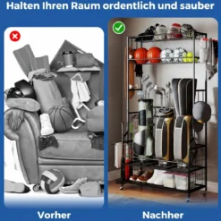 Golf Organizer mit Abnehmbaren Rollen & 4 Haken & 2 Körben Golfschläger-Organizer Schwarz