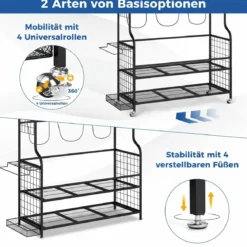 Golf Organizer mit Abnehmbaren Rollen & 4 Haken & 2 Körben Golfschläger-Organizer Schwarz