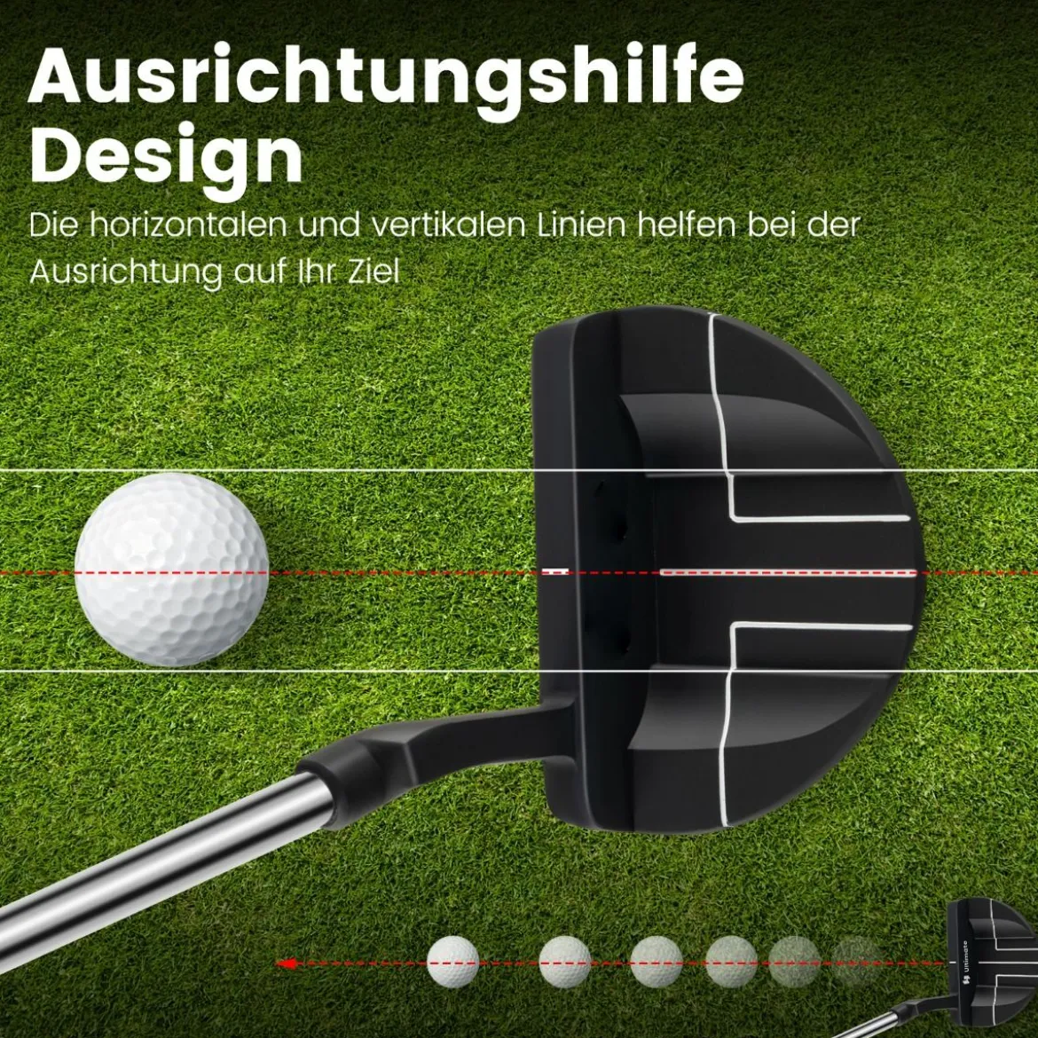 Golf Putter 89 cm Mallet-Putter aus Edelstahl mit Edelstahlkopf & Rutschfester Griff