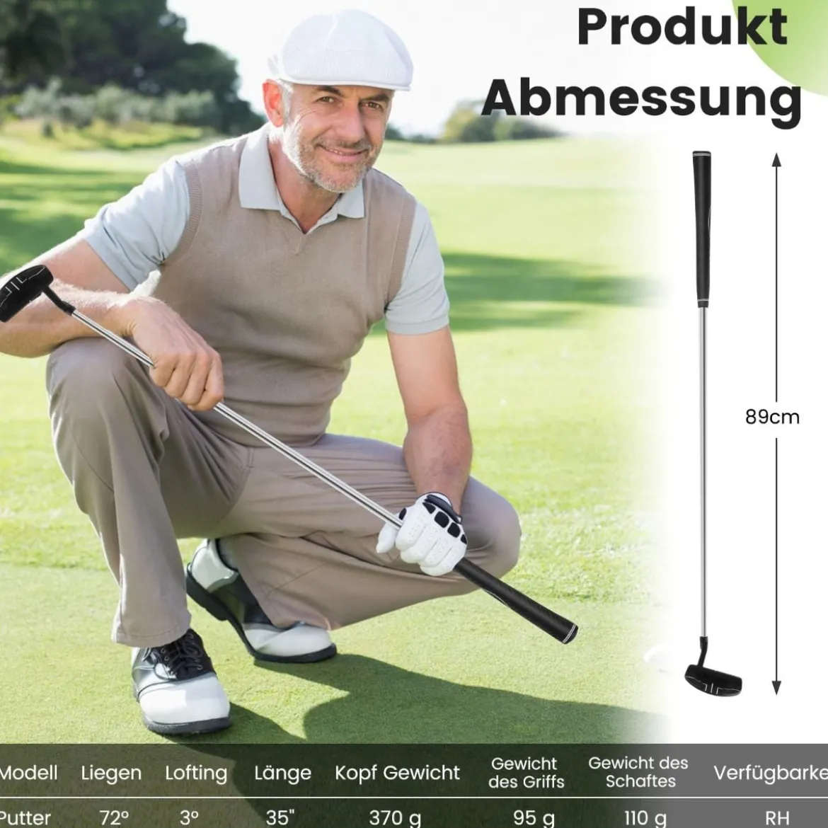 Golf Putter 89 cm Mallet-Putter aus Edelstahl mit Edelstahlkopf & Rutschfester Griff