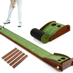 Golf Puttingmatte mit 2 Löchern & 3 Golfbällen & Kunstrasen Golfmatte Putting Trainer Grün