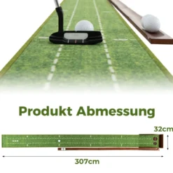 Golf Puttingmatte mit 2 Löchern & 3 Golfbällen & Kunstrasen Golfmatte Putting Trainer Grün