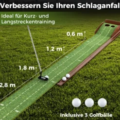Golf Puttingmatte mit 2 Löchern & 3 Golfbällen & Kunstrasen Golfmatte Putting Trainer Grün