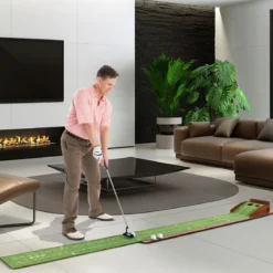 Golf Puttingmatte mit 2 Löchern & 3 Golfbällen & Kunstrasen Golfmatte Putting Trainer Grün