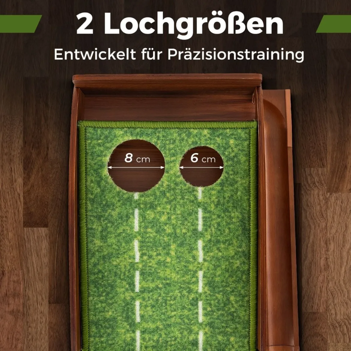 Golf Puttingmatte mit 2 Löchern & 3 Golfbällen & Kunstrasen Golfmatte Putting Trainer Grün