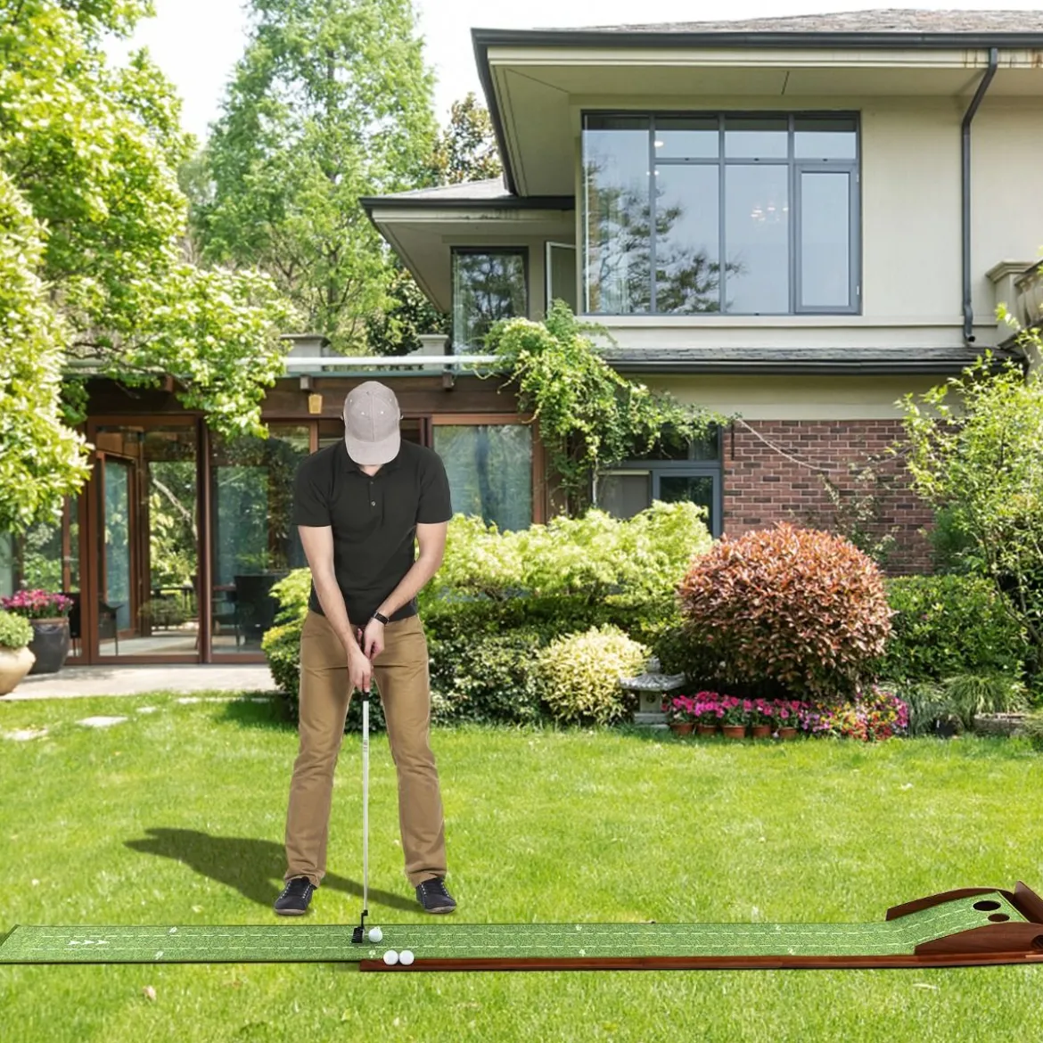 Golf Puttingmatte mit 2 Löchern & 3 Golfbällen & Kunstrasen Golfmatte Putting Trainer Grün