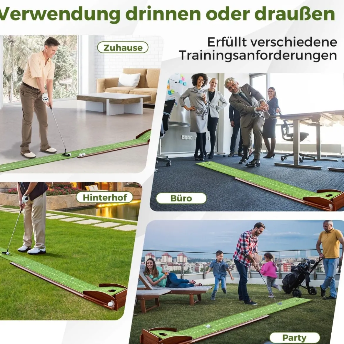 Golf Puttingmatte mit 1 Loch & 3 Golfbällen & Kunstrasen Golfmatte Putting Trainer Grün