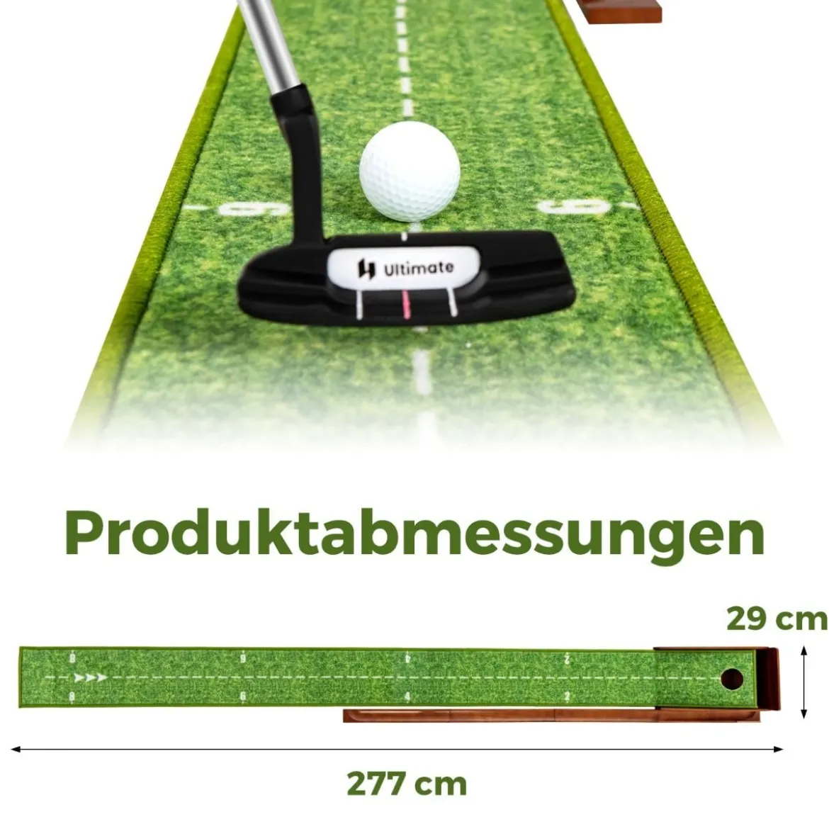 Golf Puttingmatte mit 1 Loch & 3 Golfbällen & Kunstrasen Golfmatte Putting Trainer Grün