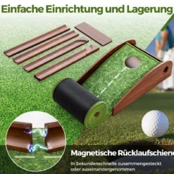 Golf Puttingmatte mit 1 Loch & 3 Golfbällen & Kunstrasen Golfmatte Putting Trainer Grün