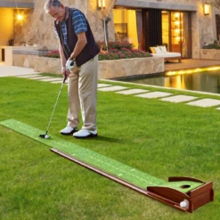 Golf Puttingmatte mit 1 Loch & 3 Golfbällen & Kunstrasen Golfmatte Putting Trainer Grün