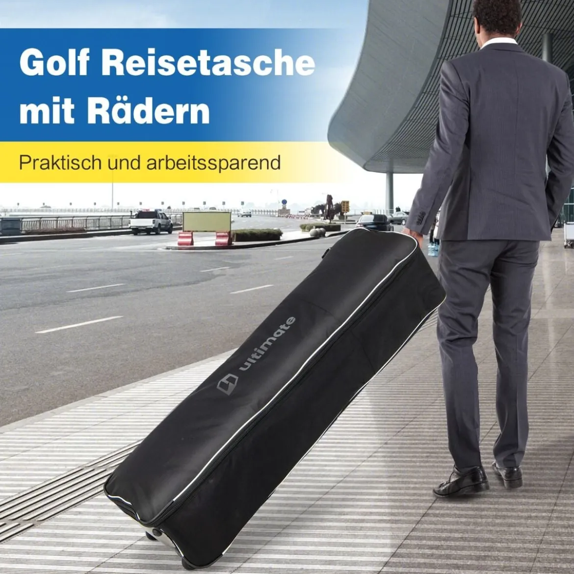 Golf Reisetasche aus Oxford-Gewebe mit Rädern & Schlüssel & Namenskartenhalter Golfbag