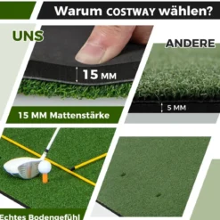 Golf Schlagmatte 2 Gummi Tees & 2 Ausrichtungsstäbe & 6 Abschlagpositionen 152 x 117 cm 27 mm Dicke