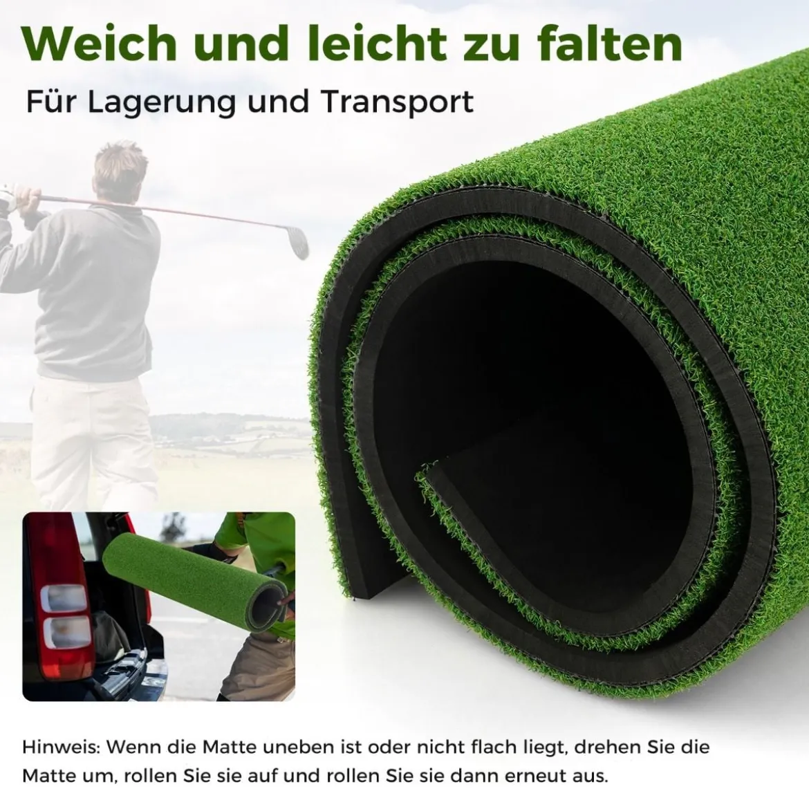Golf Schlagmatte 2 Gummi Tees & 2 Ausrichtungsstäbe & 6 Abschlagpositionen 152 x 117 cm 27 mm Dicke