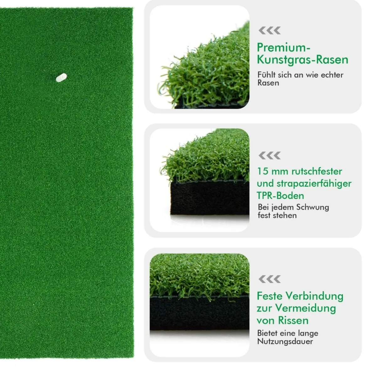 Golf-Schlagmatte Standard-Golf-Übungsmatte mit Echtem Gefühl 1,5 x 1 m Grün