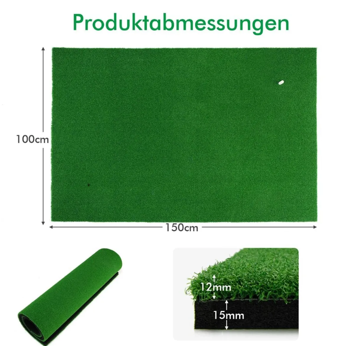 Golf-Schlagmatte Standard-Golf-Übungsmatte mit Echtem Gefühl 1,5 x 1 m Grün