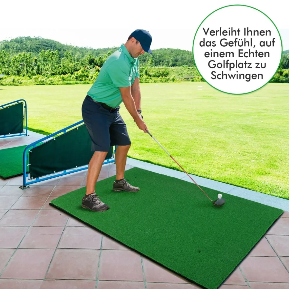 Golf-Schlagmatte Standard-Golf-Übungsmatte mit Echtem Gefühl 1,5 x 1 m Grün