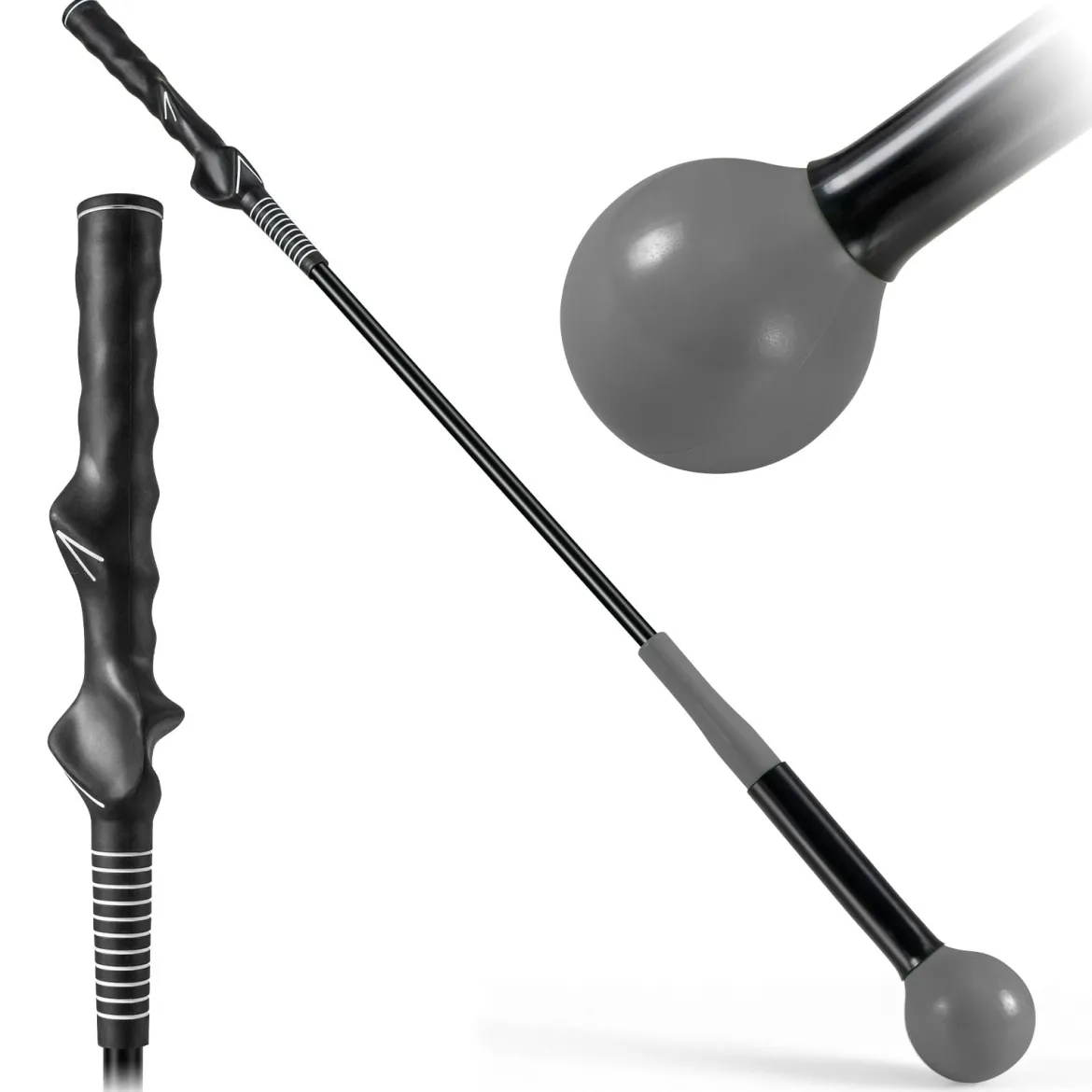 Golfschwungtrainer-Hilfe 80cm Golf Trainingshilfe mit Gewichts-Kopf für Griff Rhythmus Flexibilität Balance Grau