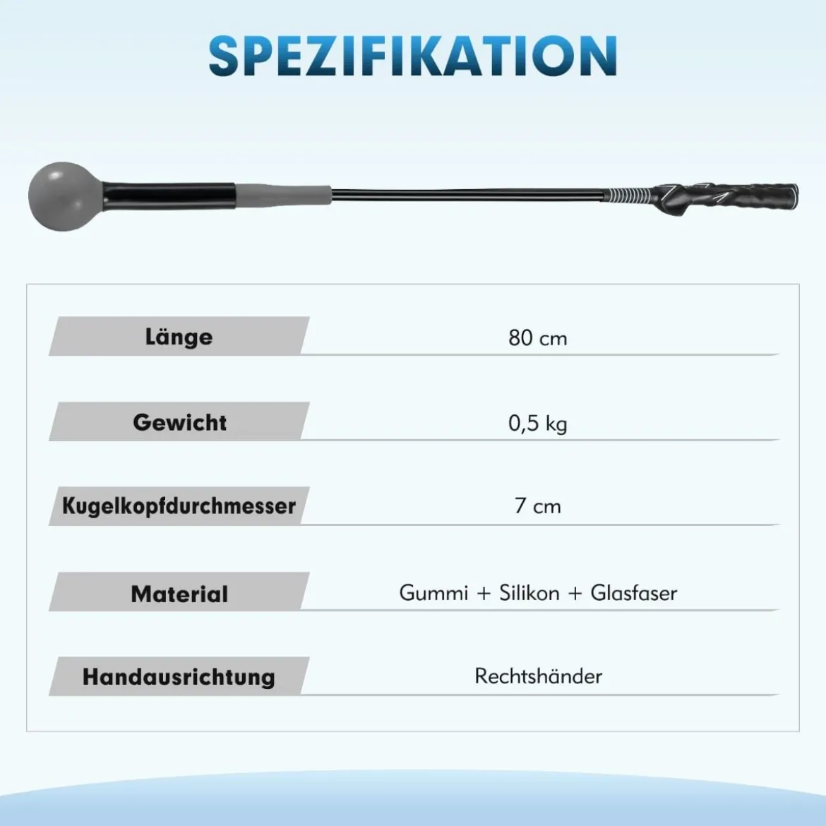 Golfschwungtrainer-Hilfe 80cm Golf Trainingshilfe mit Gewichts-Kopf für Griff Rhythmus Flexibilität Balance Grau