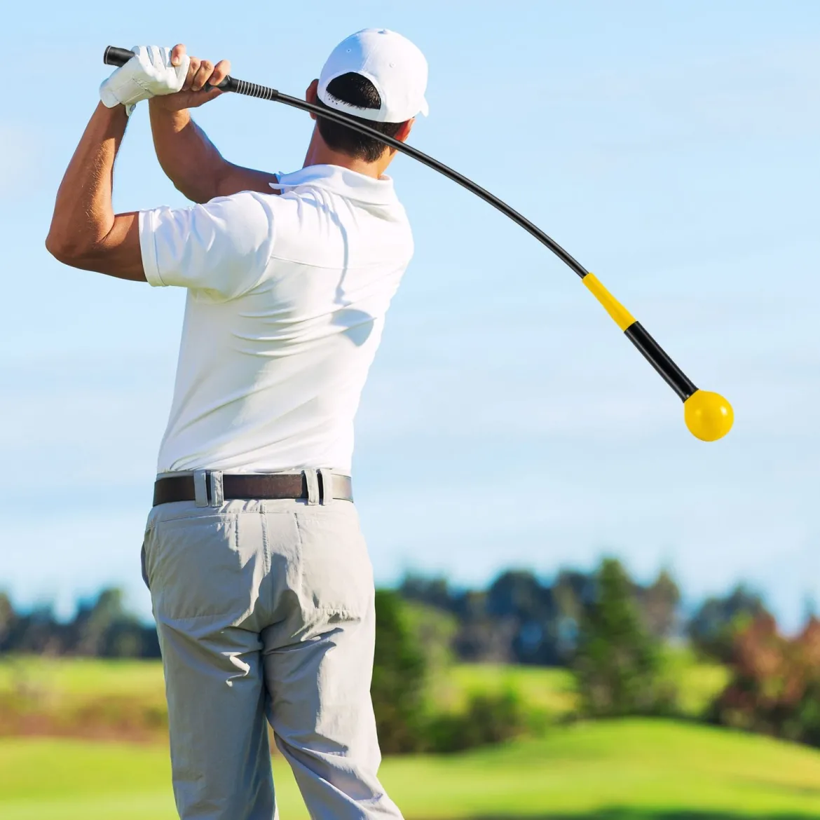 Golfschwungtrainer-Hilfe 100cm Golf Trainingshilfe mit Gewichts-Kopf für Griff Rhythmus Flexibilität Balance Gelb