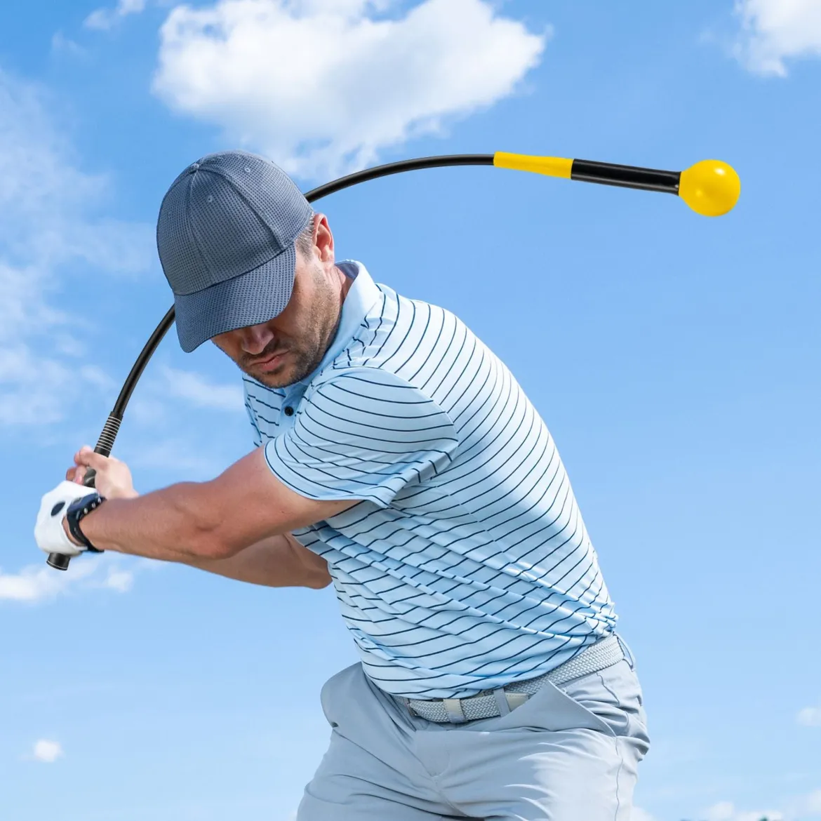 Golfschwungtrainer-Hilfe 100cm Golf Trainingshilfe mit Gewichts-Kopf für Griff Rhythmus Flexibilität Balance Gelb
