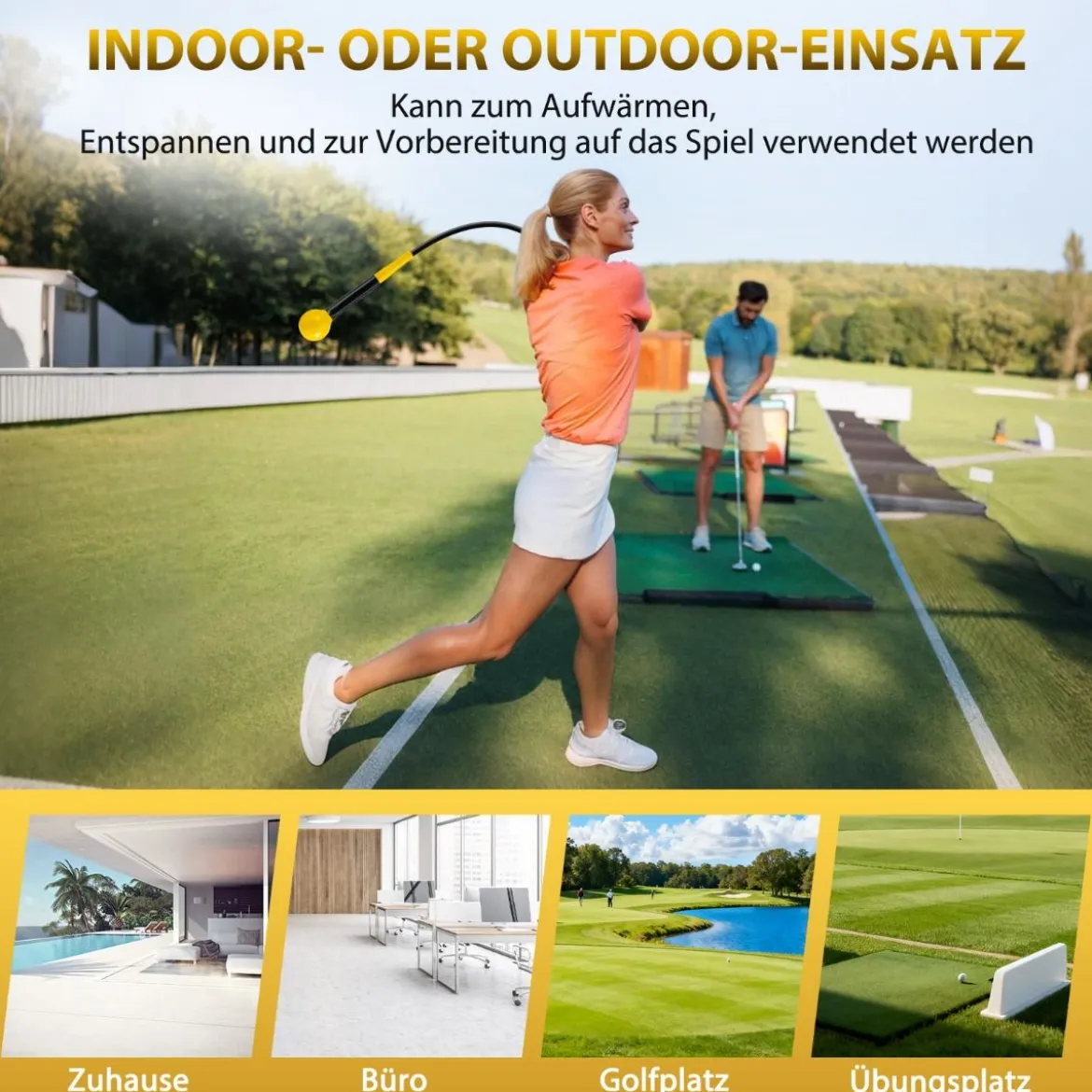 Golfschwungtrainer-Hilfe 80cm Golf Trainingshilfe mit Gewichts-Kopf für Griff Rhythmus Flexibilität Balance Gelb