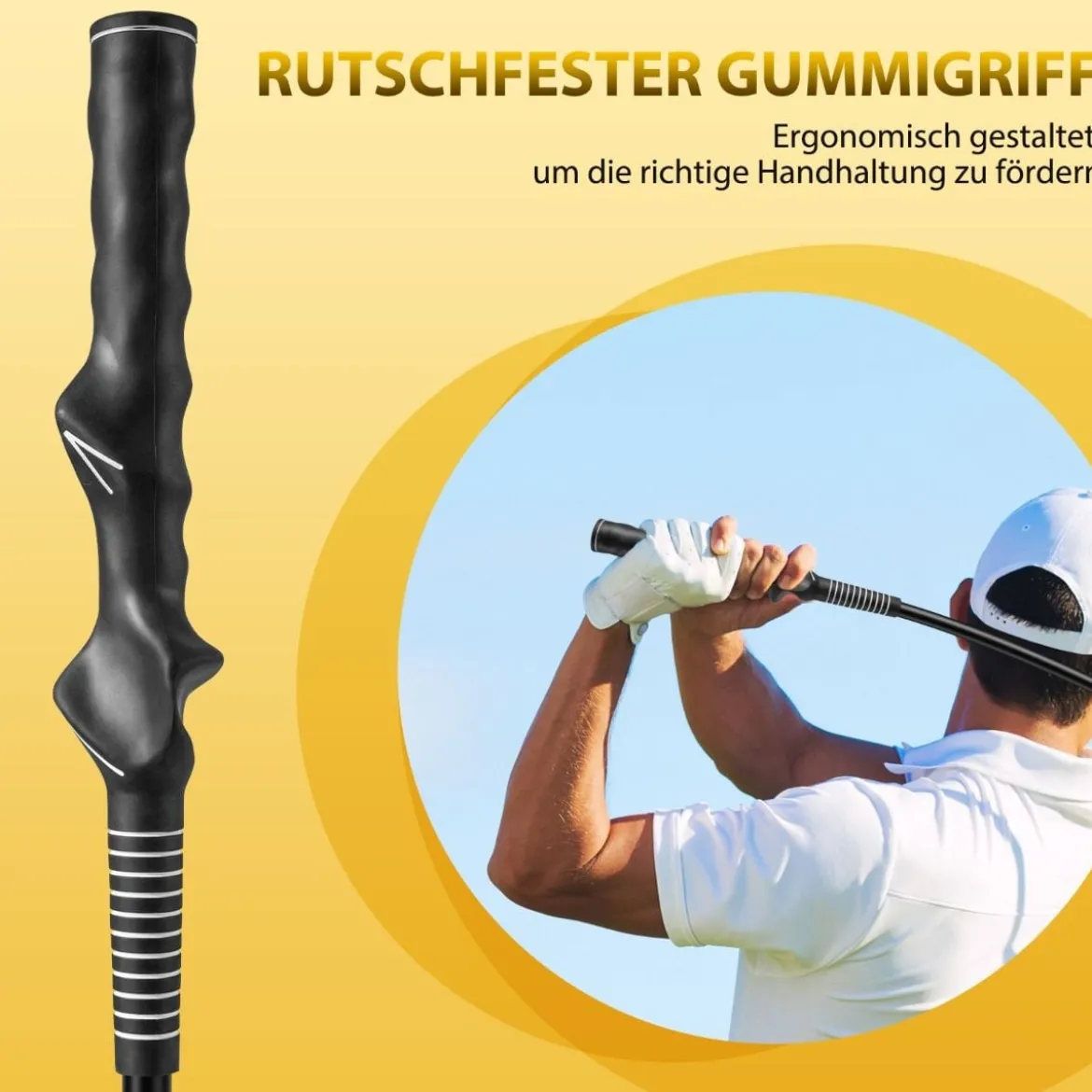 Golfschwungtrainer-Hilfe 80cm Golf Trainingshilfe mit Gewichts-Kopf für Griff Rhythmus Flexibilität Balance Gelb