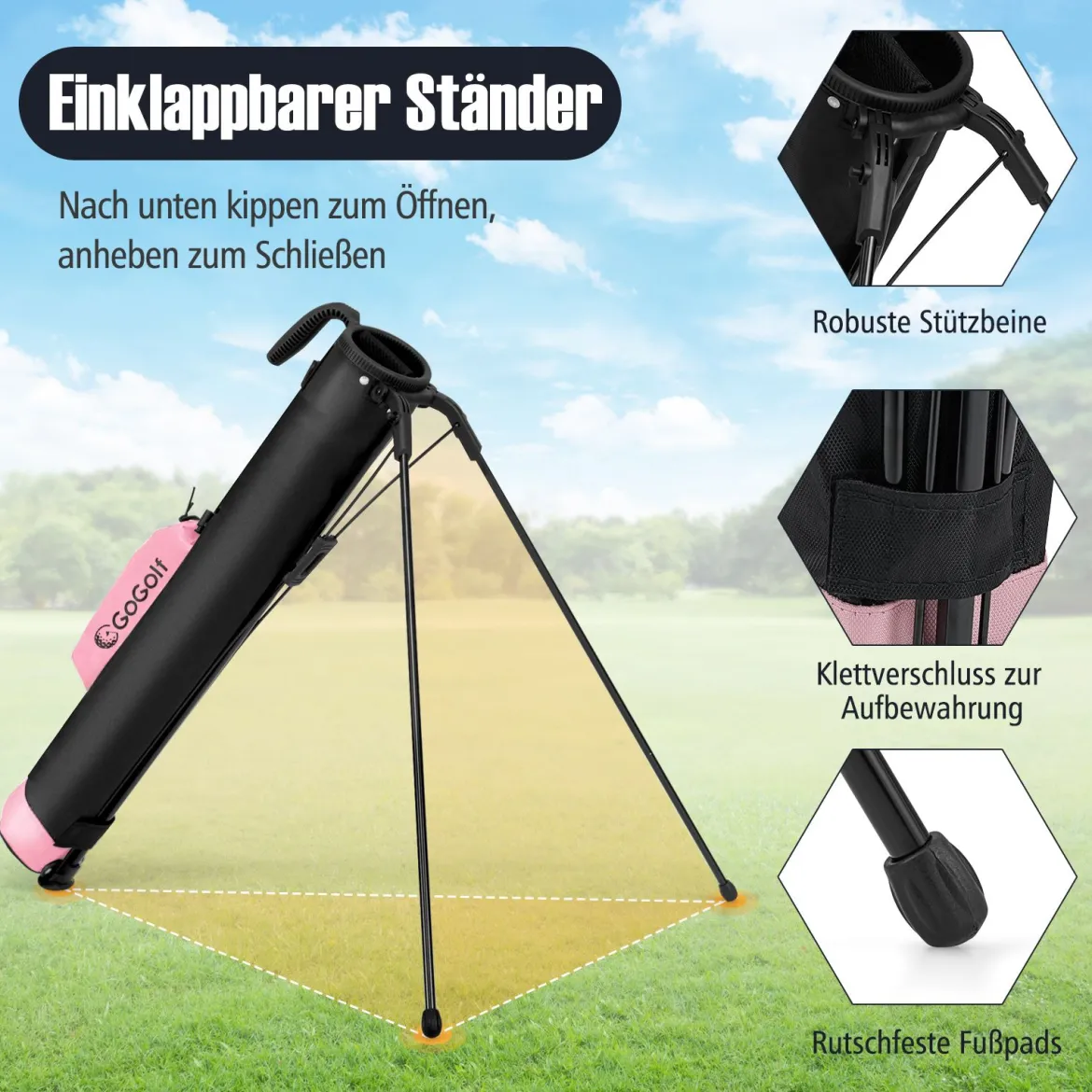 Golf-Standtasche Golfbag mit 2 er Unterteilung & Regenhaube Golftasche leicht mit Schultergurt Rosa