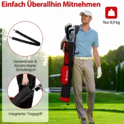 Golf-Standtasche Golfbag mit 2 er Unterteilung & Regenhaube Golftasche leicht mit Schultergurt Rot