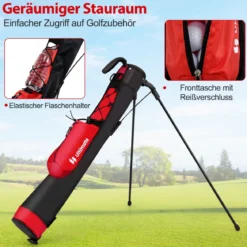 Golf-Standtasche Golfbag mit 2 er Unterteilung & Regenhaube Golftasche leicht mit Schultergurt Rot