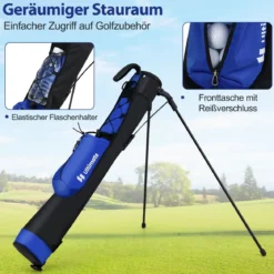 Golf-Standtasche Golfbag mit 2 er Unterteilung & Regenhaube Golftasche leicht mit Schultergurt Blau