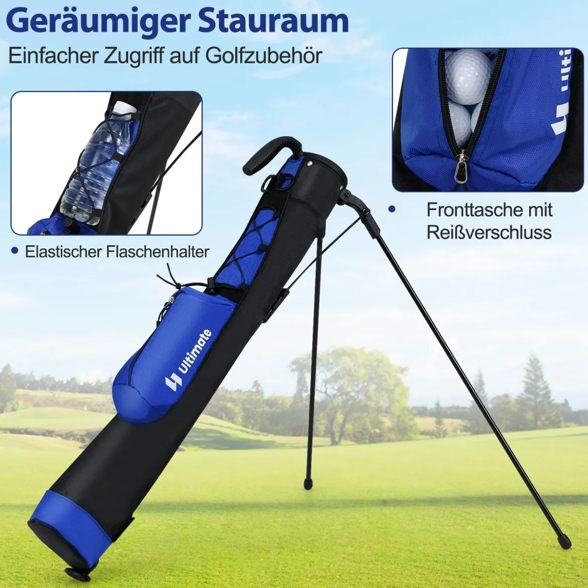 Golf-Standtasche Golfbag mit 2 er Unterteilung & Regenhaube Golftasche leicht mit Schultergurt Blau