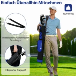Golf-Standtasche Golfbag mit 2 er Unterteilung & Regenhaube Golftasche leicht mit Schultergurt Blau