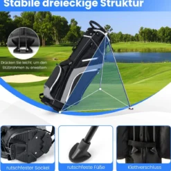 Golftasche mit 14-facher Schlägereinteilung & 6 Taschen & Kühltasche & Regenhaube Grau