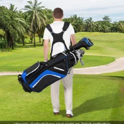 Golftasche mit 14-facher Schlägereinteilung & 6 Taschen & Kühltasche & Regenhaube Blau