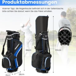 Golftasche mit 14-facher Schlägereinteilung & 6 Taschen & Kühltasche & Regenhaube Blau