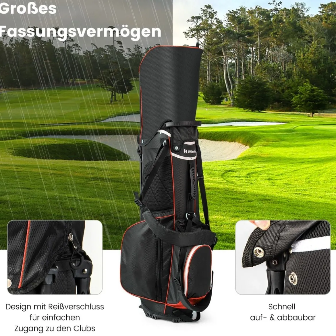 Golftasche mit 14-facher Schlägereinteilung & 6 Taschen & Kühltasche & Regenhaube Rot