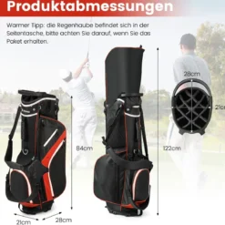 Golftasche mit 14-facher Schlägereinteilung & 6 Taschen & Kühltasche & Regenhaube Rot