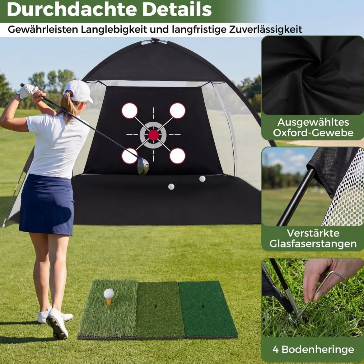 Golf Trainingsnetz mit Abschlagmatte Golfnetz Set mit Zielscheibe 5 Bällen Tee & Bodenankern 314 x 179 x 199 cm