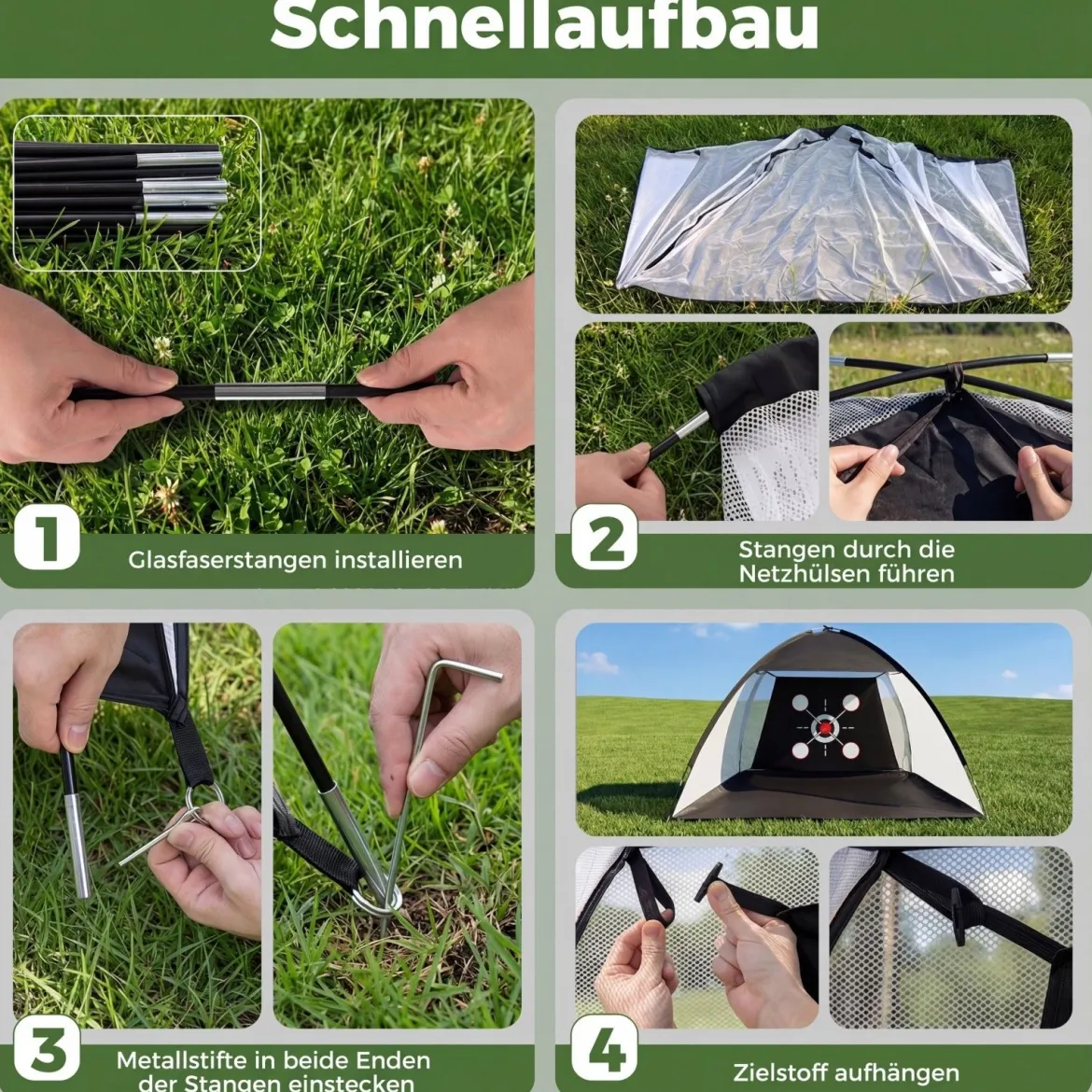 Golf Trainingsnetz mit Abschlagmatte Golfnetz Set mit Zielscheibe 5 Bällen Tee & Bodenankern 314 x 179 x 199 cm